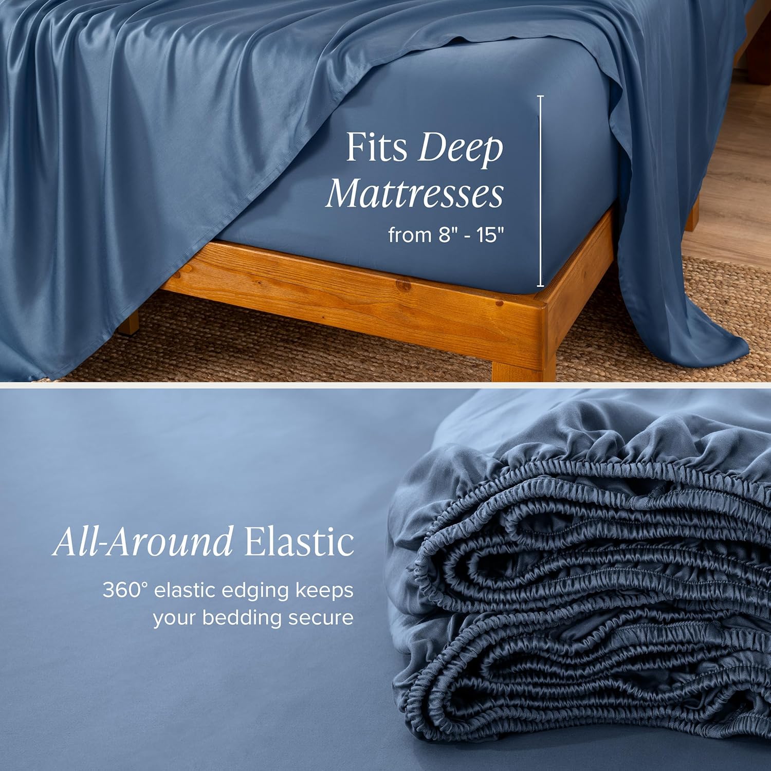 Bare Home 100% Rayon Made from Bamboo Split Head Flex King Sheet Set - 4 Piece Bedding Set - Deep Pockets - Breathable - Easy Fit - Bedding Sheets & Pillowcases (Split Head Flex King, Coronet Blue)