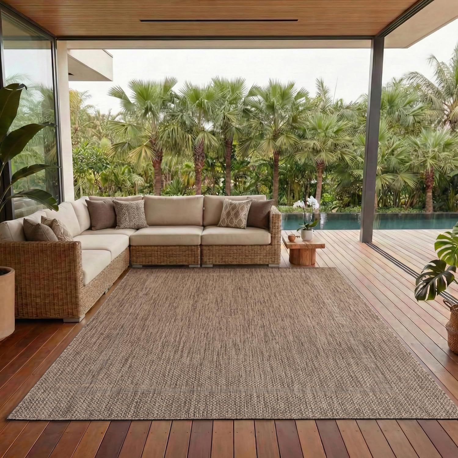 Outdoor Teppich Wetterfest Einfarbiges Design Terrasse Balkon Teppich Küche Garten Sisal-Look Küchenteppich Läufer Flur, Größe: 200 x 290 cm, Farbe: Braun