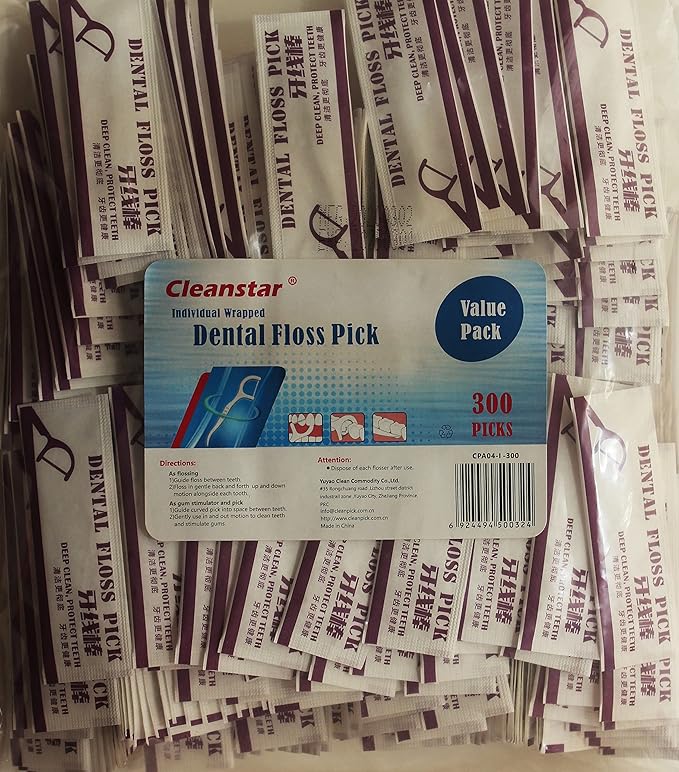 300 Count, Each Individually Wrapped Dental Flossers, Floss Singles Bag, Travel Dental Floss