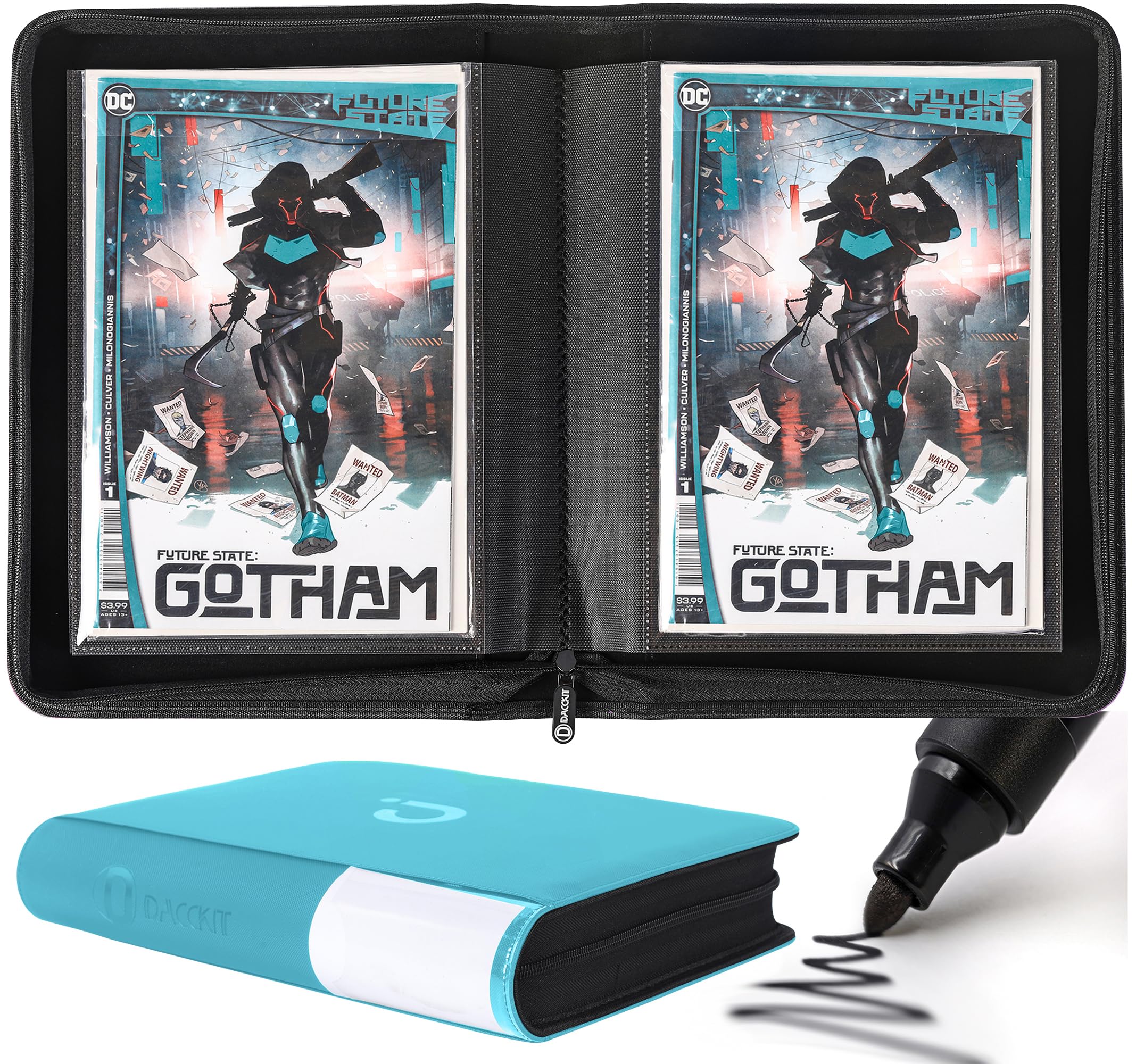D DACCKIT Comic Binder,Comic Book Album with Sleeves Fits Regular Comics and Comic Bagged and Boarded - Comic Storage Binder Holds 24 Comic Books(Model A,Turquoise) — image 1