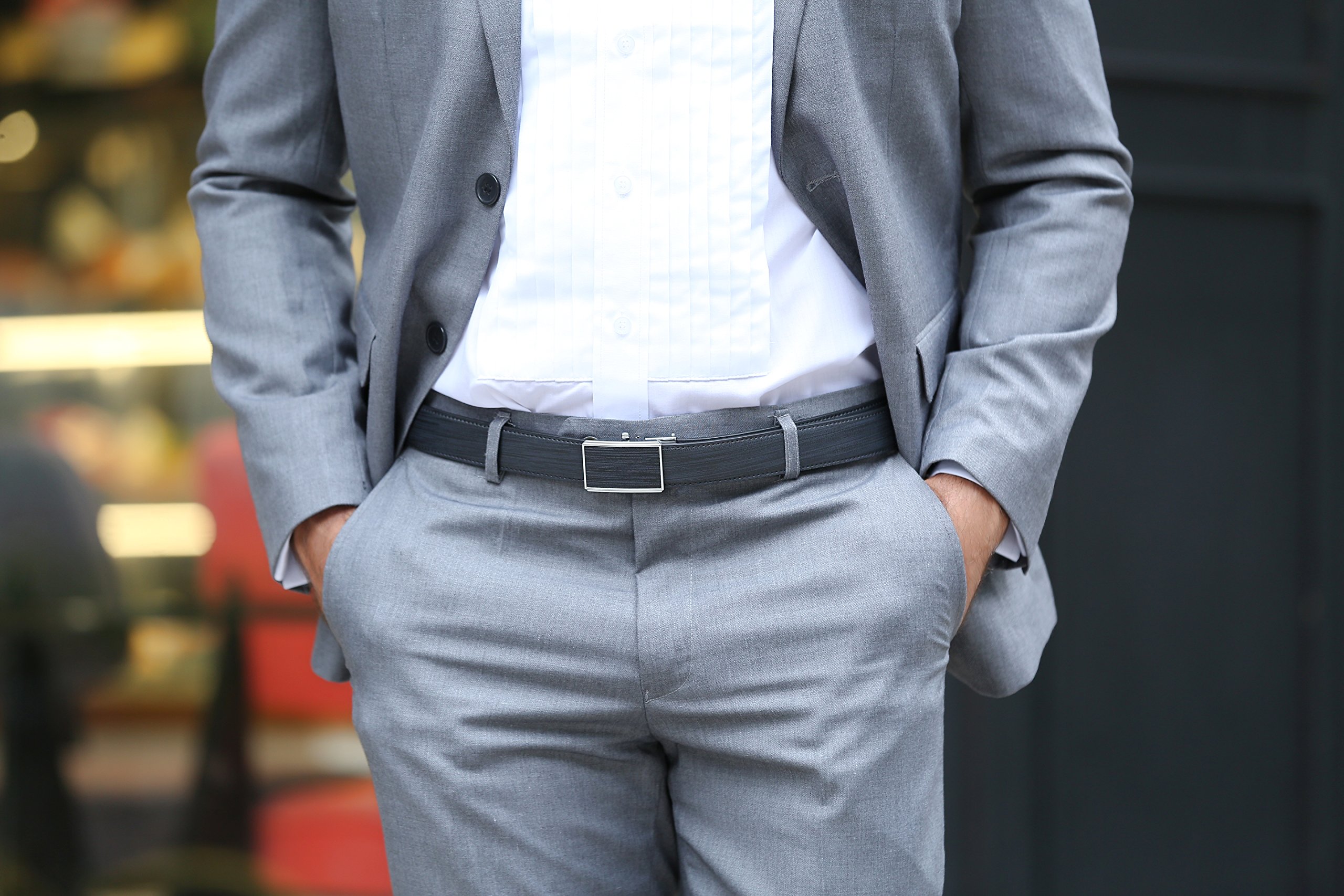 HAWSON Men Ratchet Leather Belt 1 1/8'' Wide Automatic Buckle Dress Belt - Best Gifts for Young Men