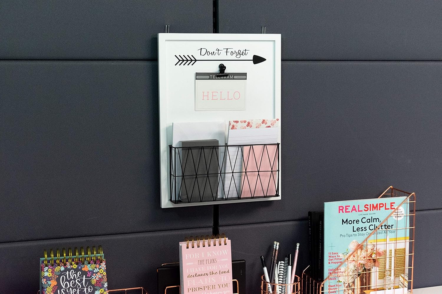 BLU MONACO | Wall Mail Organizer for Home in Rustic White Wood | Wall Mounted Document Holder with Metal Basket | Office Mailbox Wall Mount and Outgoing Mail Holder