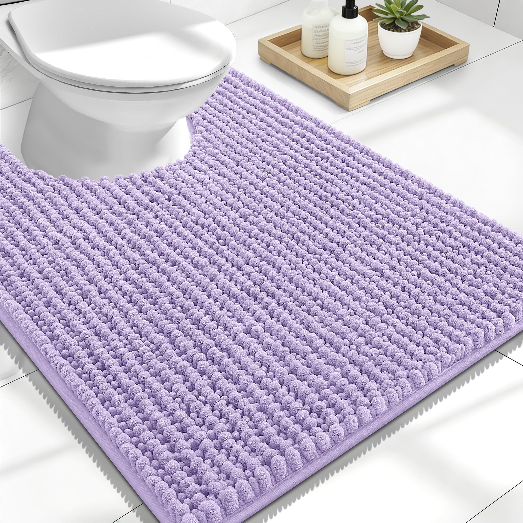 OLANLY Thick Chenille Toilet Rugs U-Shaped 24x20, Lavender