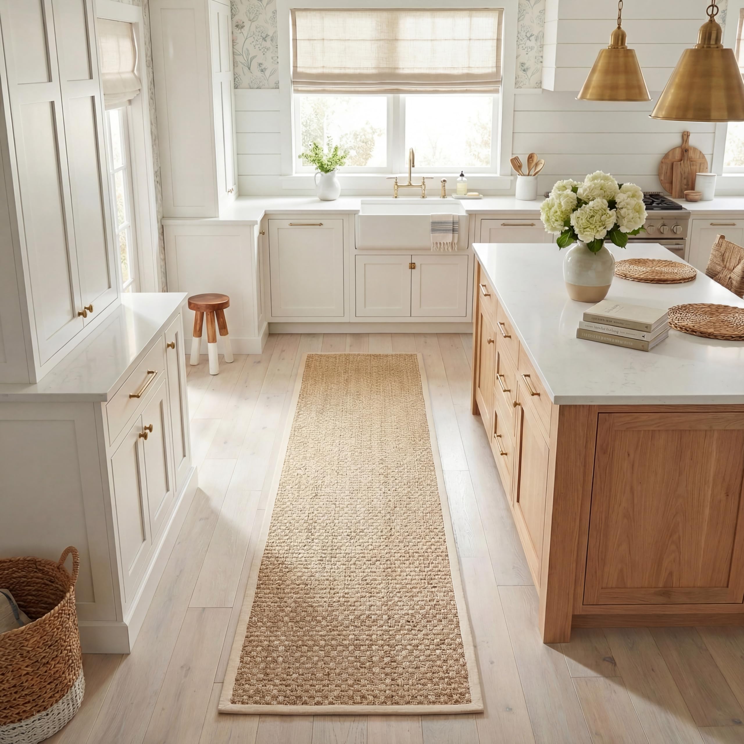 SAFAVIEH Natural Fiber Runner Rug 2'6"x6' Textured, Natural & Beige NF114A