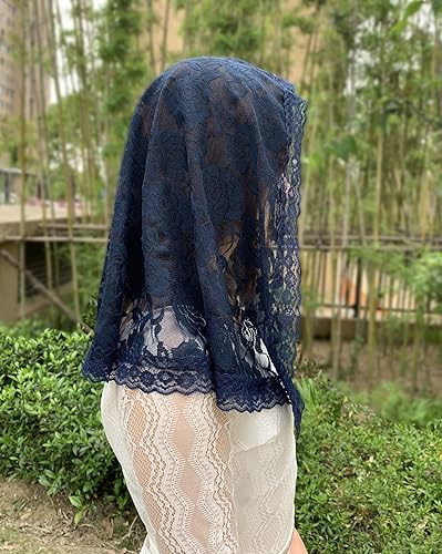 Miniatura 9 de Velo de mantilla de encaje suave y cómodo 7 colores estilo español con encaje rosa cubierta de cabeza en forma de D
