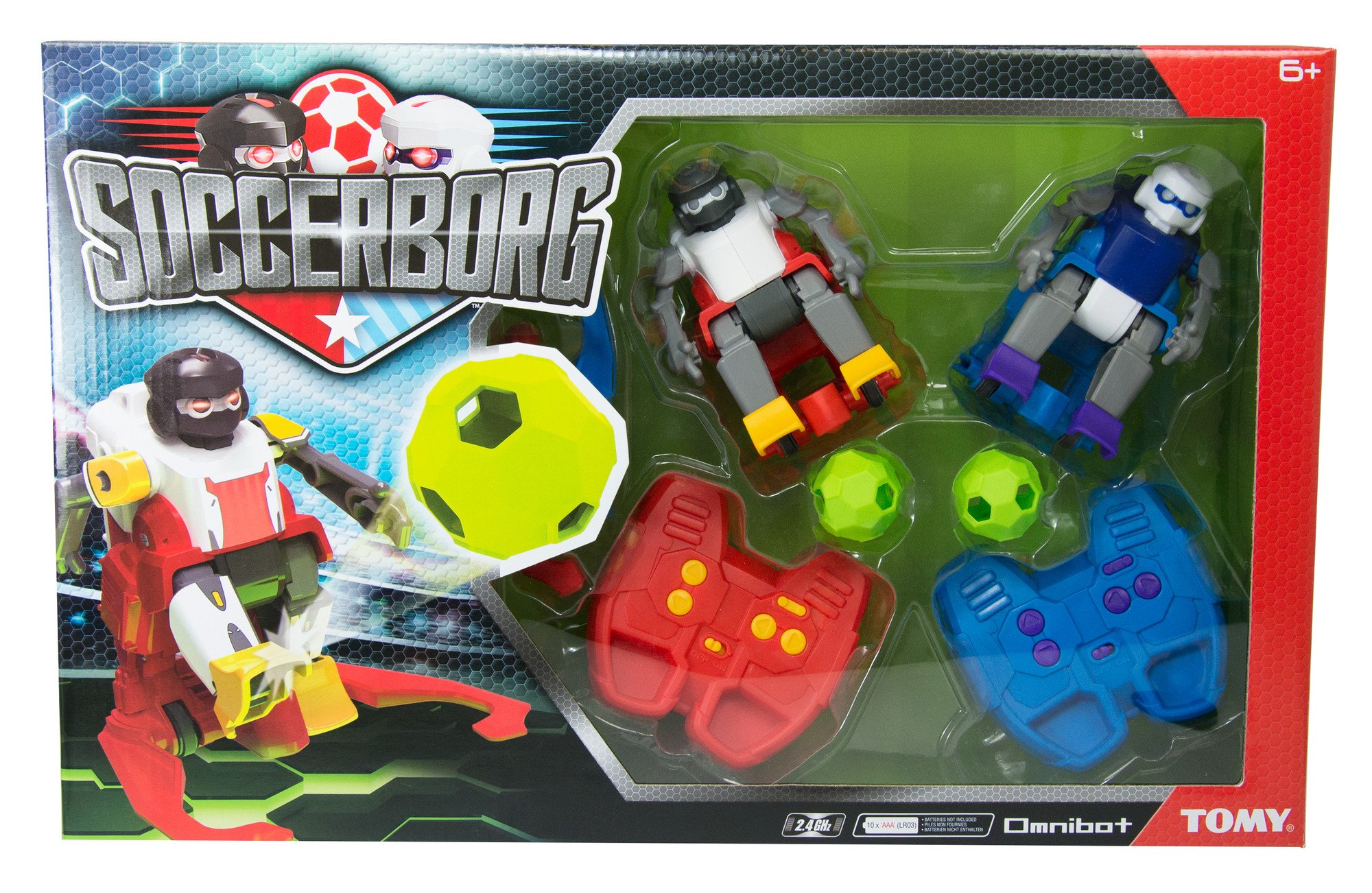 Tomy Soccerborg Robot de Juguete para niños – Robot de Juguete teledirigido a Partir de 6 años – Dos Robots de fútbol con porterías, Bolas y Pegatinas para personalización