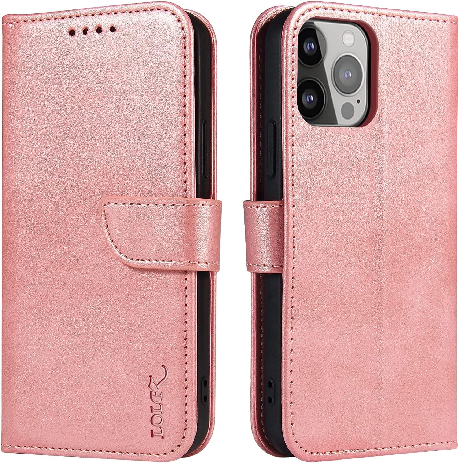 Wallet Case for iPhone 13 Pro, Vintage Leather Book Case with Card Holder Kickstand Magnetic Closure Flip Case Cover for iPhone 13 Pro - Rose Gold