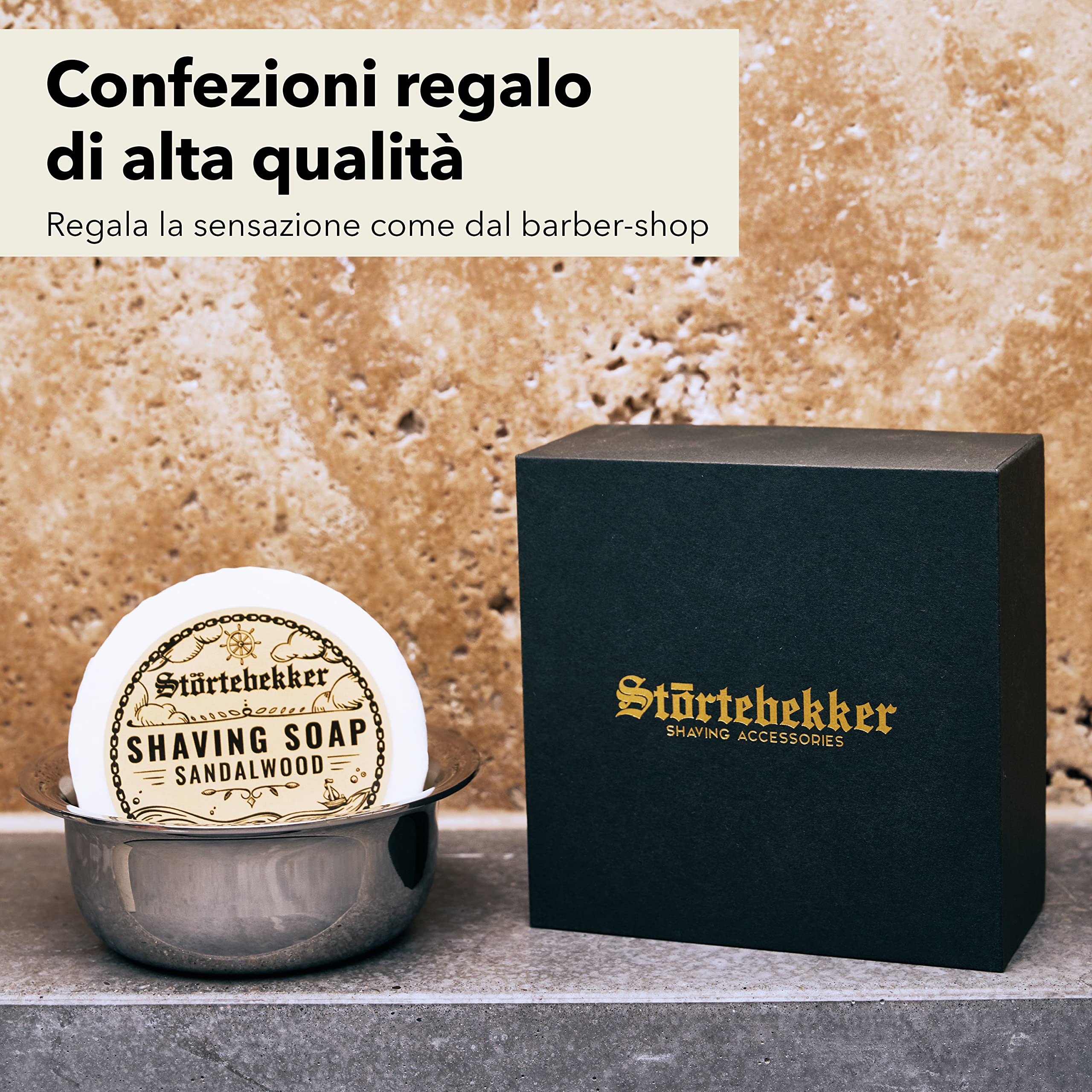 Störtebekker Premium Sapone da rasatura (Sandalo) - per una ricca schiuma da barba - Perfetto per la rasatura con rasoio di sicurezza e rasoio a lama dritta - vegano - fatto a mano (70g, 1pc.)