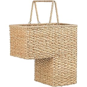 14-Inch Wicker Stair Case Basket with Handles | Handmade Woven Seagrass in Natural Color