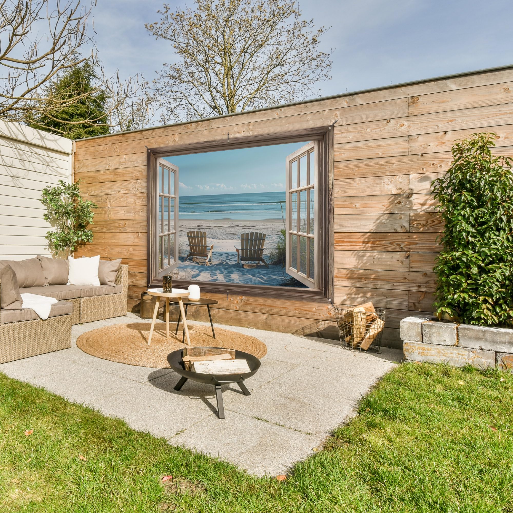 MuchoWow© Gartenposter Outdoor Bilder Gartendeko für draußen Wetterfest | 160x120 cm - Garten Deko Banner Draußen Bild Garden Decoration Fensterblick - Strand - Dünen - Meer - Natur