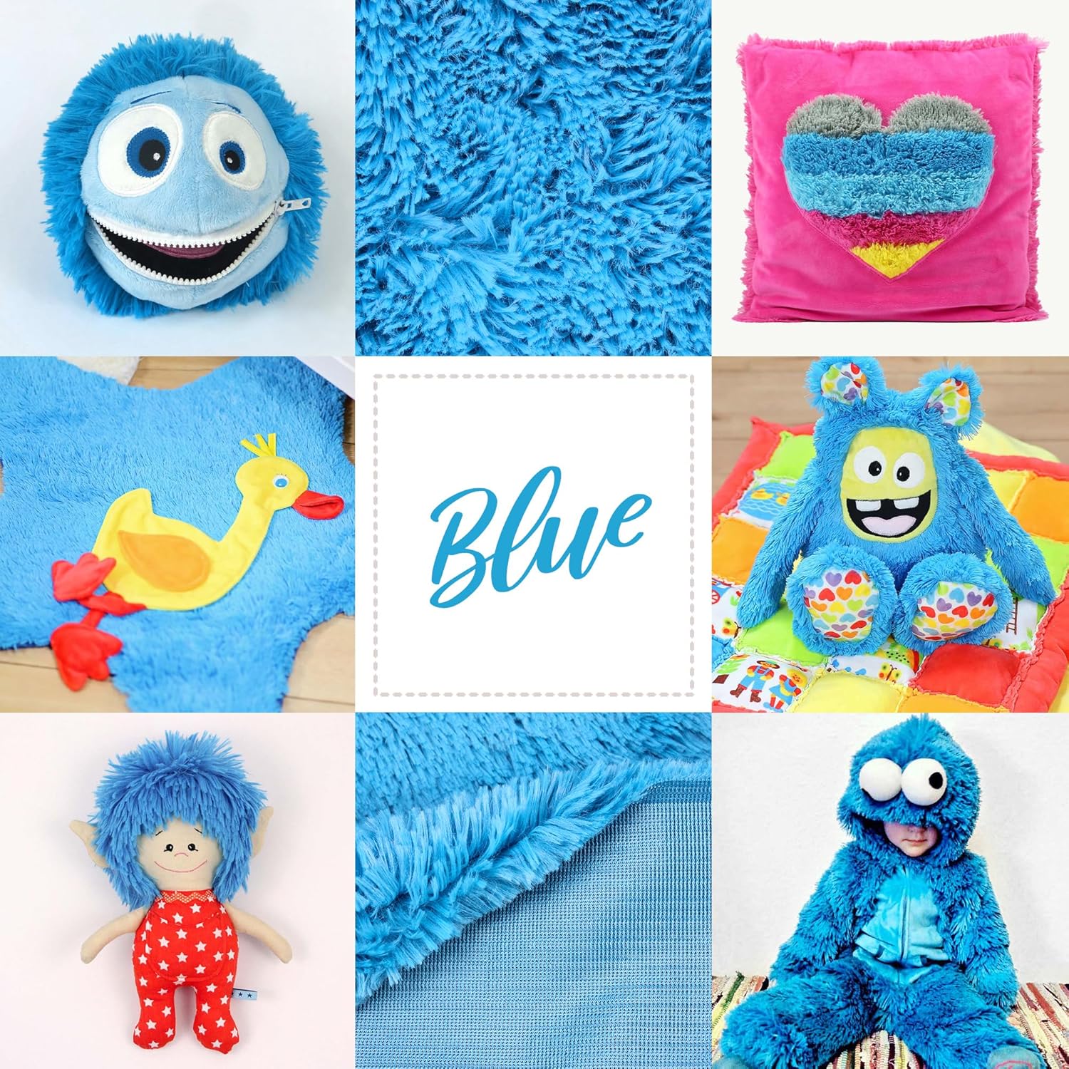 kullaloo Blue Faux Fur Fabric [3/4 inch Pile, 20 mm] | Shaggy Plush Minky Fabric for Sewing | 39.5x29.5 (More Fabric Than Half Yard) | Ideal for Plushies, Crafts, Costumes, Upholstery | Blue