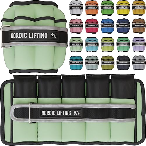 Miniatura 13 de Nordic Lifting - Pesas ajustables de tobillo para mujeres y hombres – 1 par (2–10 libras) Pesas de muñeca, brazo y pierna para gimnasio, yoga y