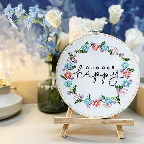 Miniatura 3 de Yutaohui Juego de 2 juegos de bordado, divertido kit de bordado de flores con palabras alentadoras, kit de bordado para principiantes, kit de punto