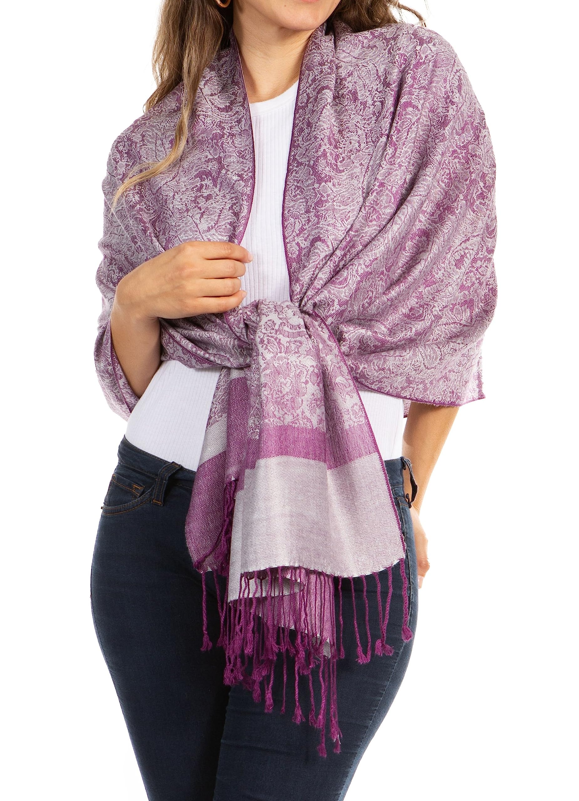 Sakkas Women's Lavender / Purple Paisley Self-Design Shawl/Wrap/Stole - Lavender/Purple Paisley