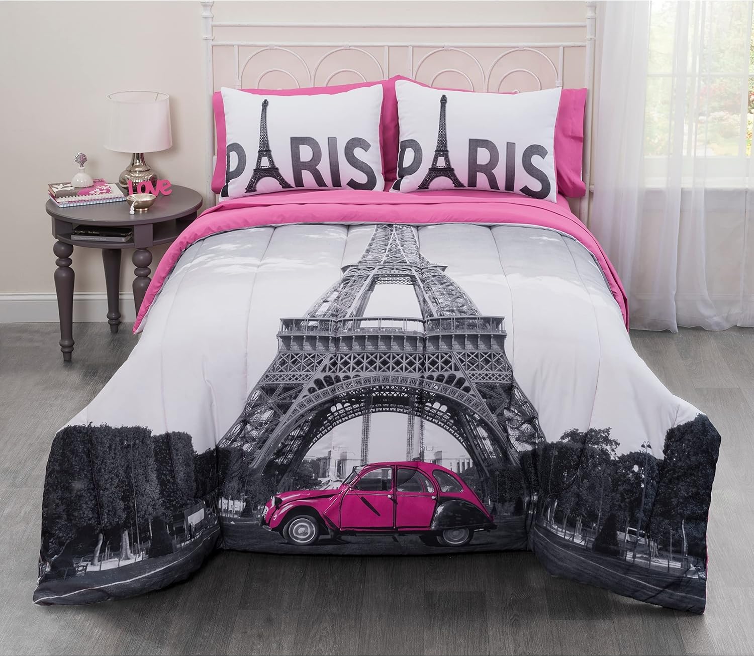 Casa Photoreal Paris Eiffel Tower Bed-in-a-Bag,White/Black