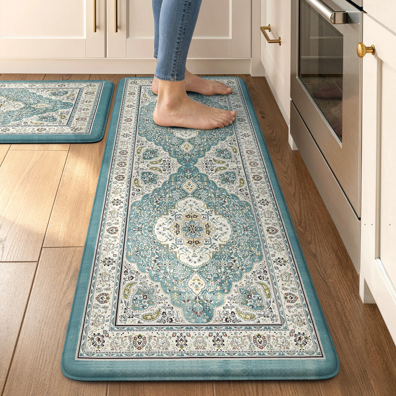 Collive Boho Anti Fatigue Kitchen Mats Sets 2 Piece Non Skid Kitchen Mats for Floor Cushioned Kitchen Rugs and Mats Waterproof Ergonomic Comfort Standing Mat Runner for Kitchen,Home,Office,Laundry