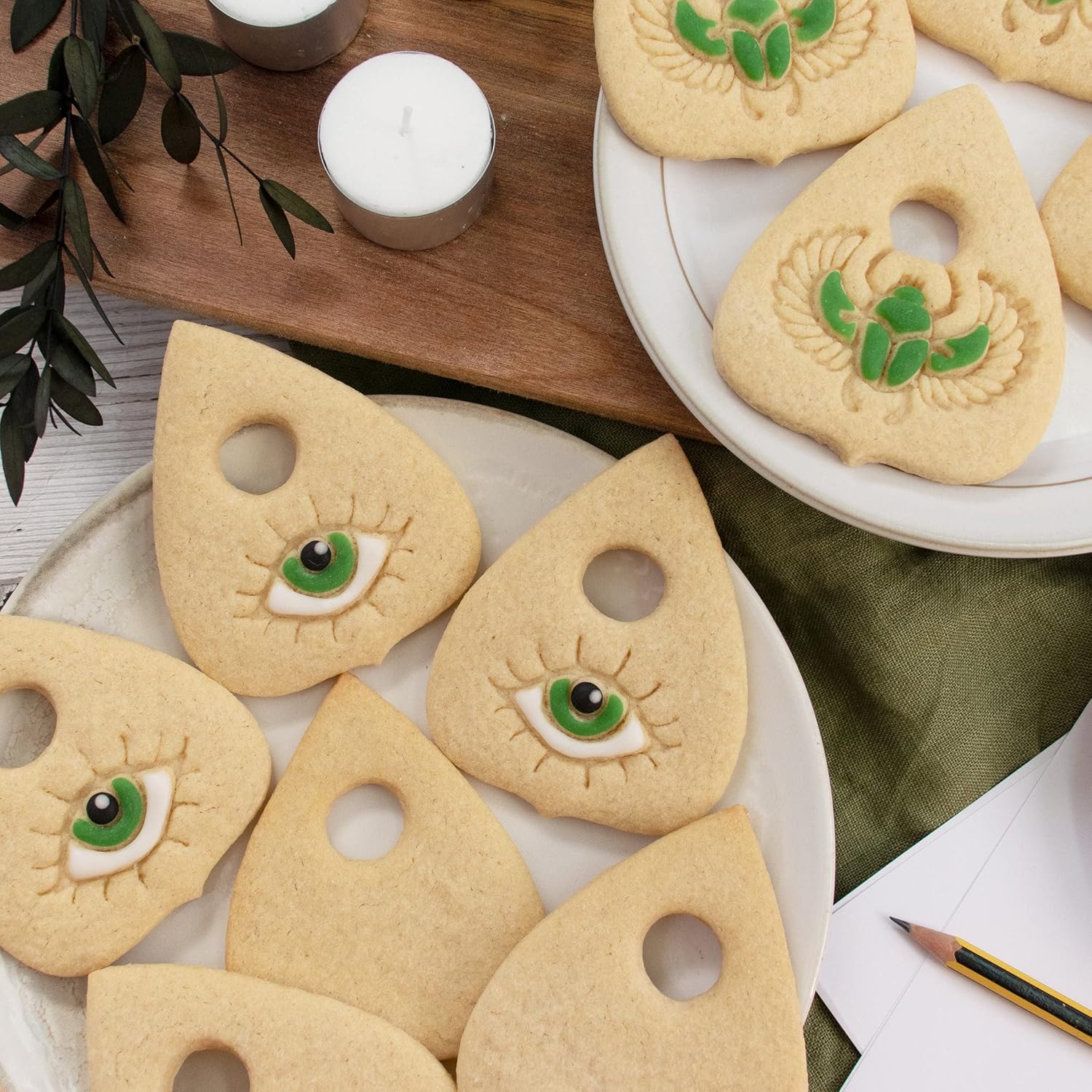 Set of 3 Planchette cookie cutters (Designs: Plain, Eye, Scarab), 3 pieces - Bakerlogy