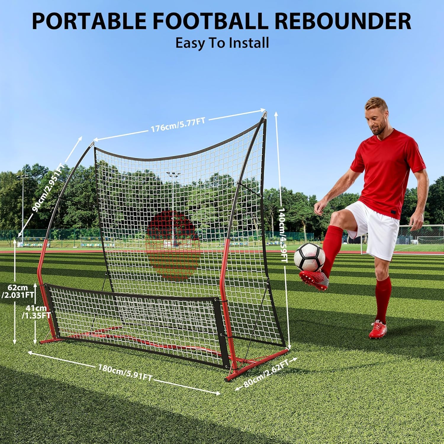 2-in-1 Soccer Rebounder Net, Easy Setup with 6'x4.6' Large Net and 6'x1.6' Small Bounce Back Net for Outdoor Soccer Practice, Passing, Volley, and Solo Training