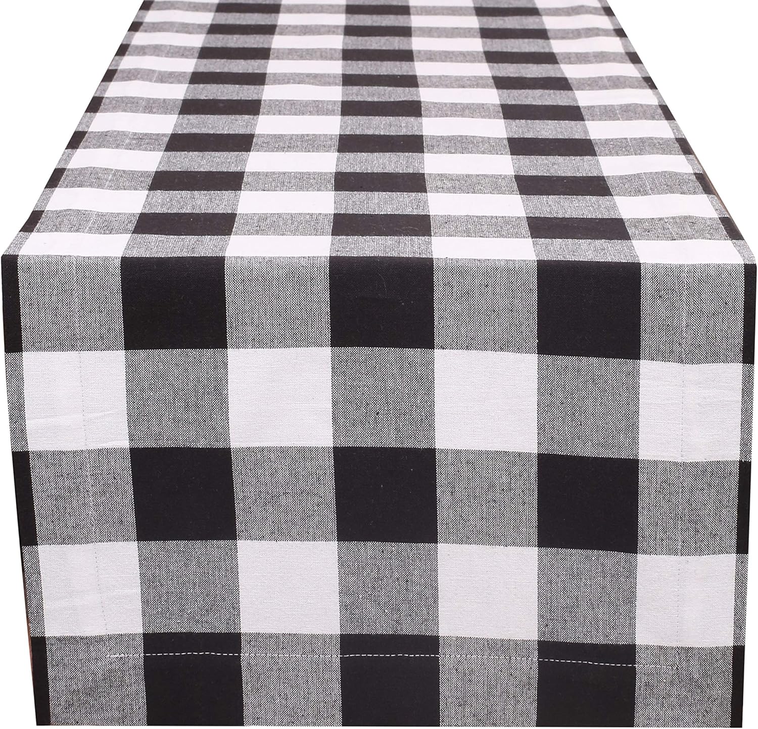 Review Product Buffalo Check Table Runner 108 inch 100% Cotton Fabric, Plaid Check Table Runner, Farmhouse Table Runner, Rustic Bridal Shower Decor Table Runner, Wedding Table Runner-16x108 Black/ White