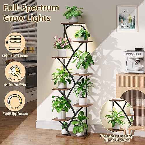 Miniatura 3 de Soporte para plantas de interior con luces de crecimiento, soporte de esquina para plantas de interior, estante iluminado de 51 pulgadas para