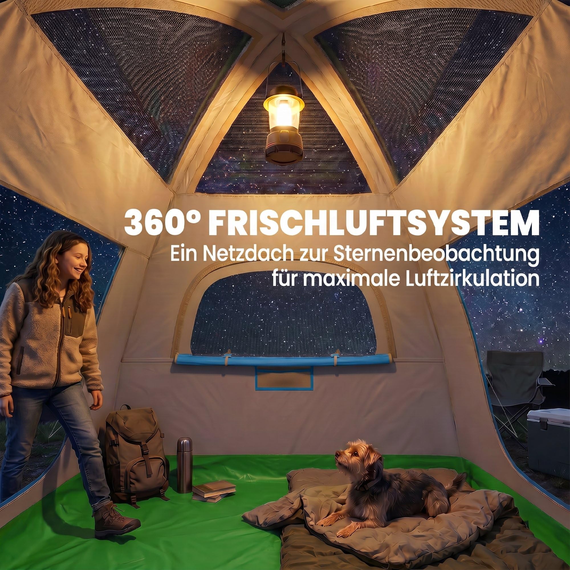 Outsunny Nadmuchiwany namiot dla 3 osób, szybki montaż, namiot kempingowy z pompką, okienko z siatki, zdejmowany dach, fluorescencyjne śledzie, wysokość stojąca, zadaszenie 3000 mm słupa wody