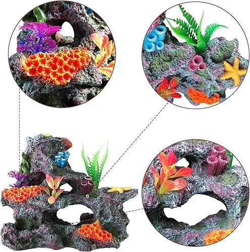 Miniatura 5 de majoywoo Decoración de arrecife de coral para acuario, accesorios de pecera de resina artificial, escondite de peces de Betta de peces de pez dorado