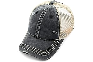 Womens Trucker Hat Distressed Washed Cotton Denim Ponytail