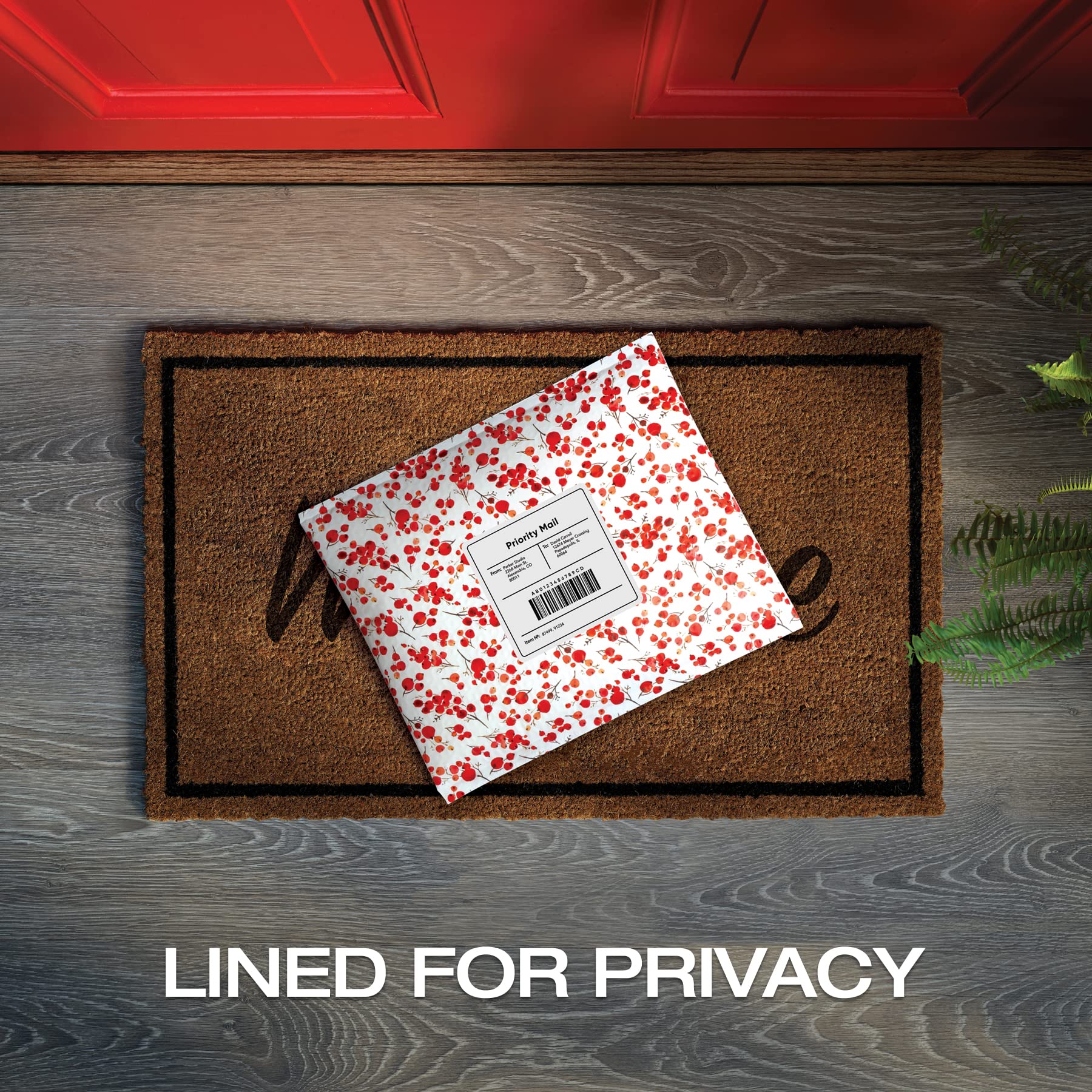 Quality Park Luftpolster-Versandtaschen, 21 x 27,9 cm, Weihnachtsversandumschläge, wasserabweisend, Poly-gepolsterte Umschläge, Beeren-Druck, 25 Stück (QUA85873)