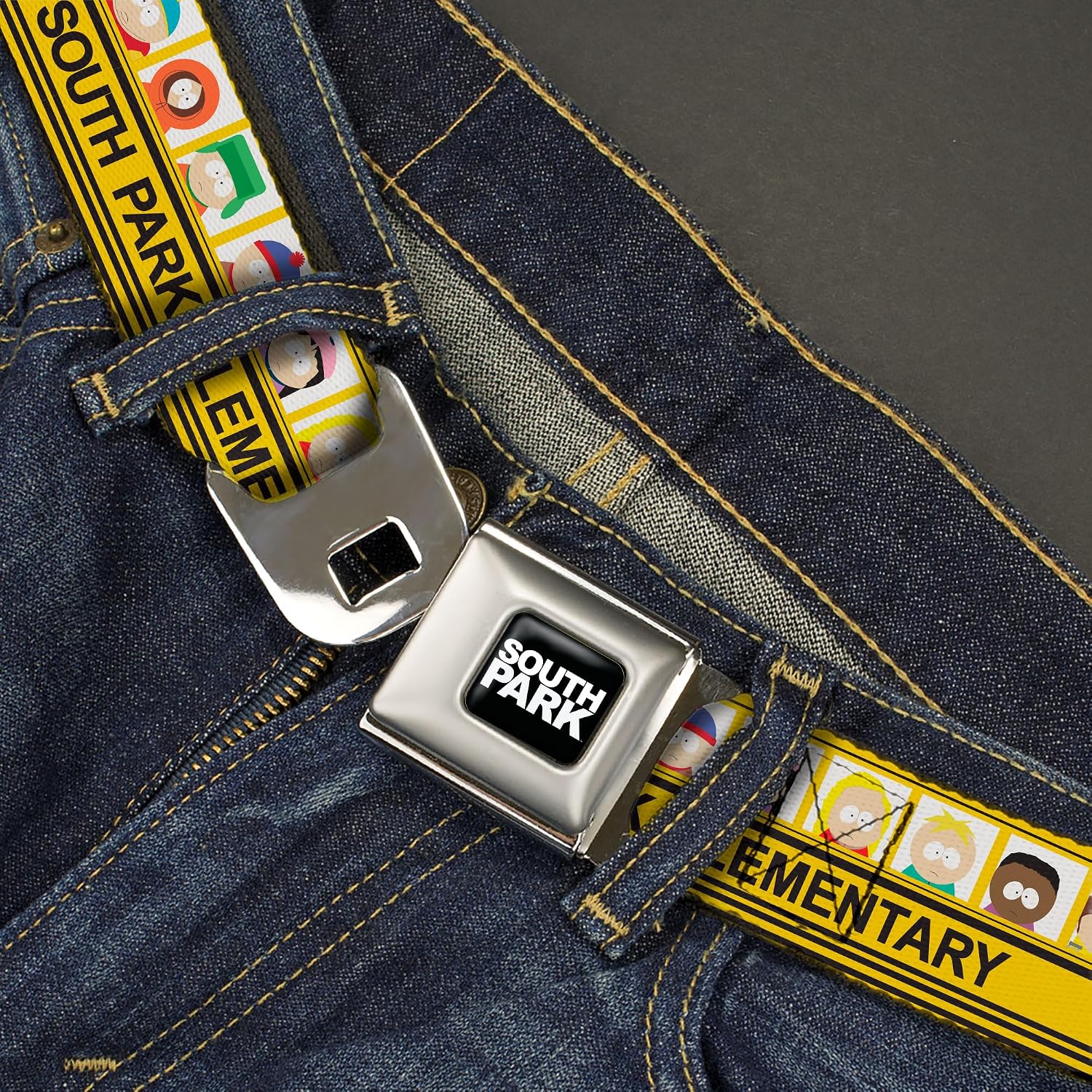 South Park Belt, Seatbelt Buckle Belt, South Park Elementary School Bus Characters Pose Yellow, Adjustable