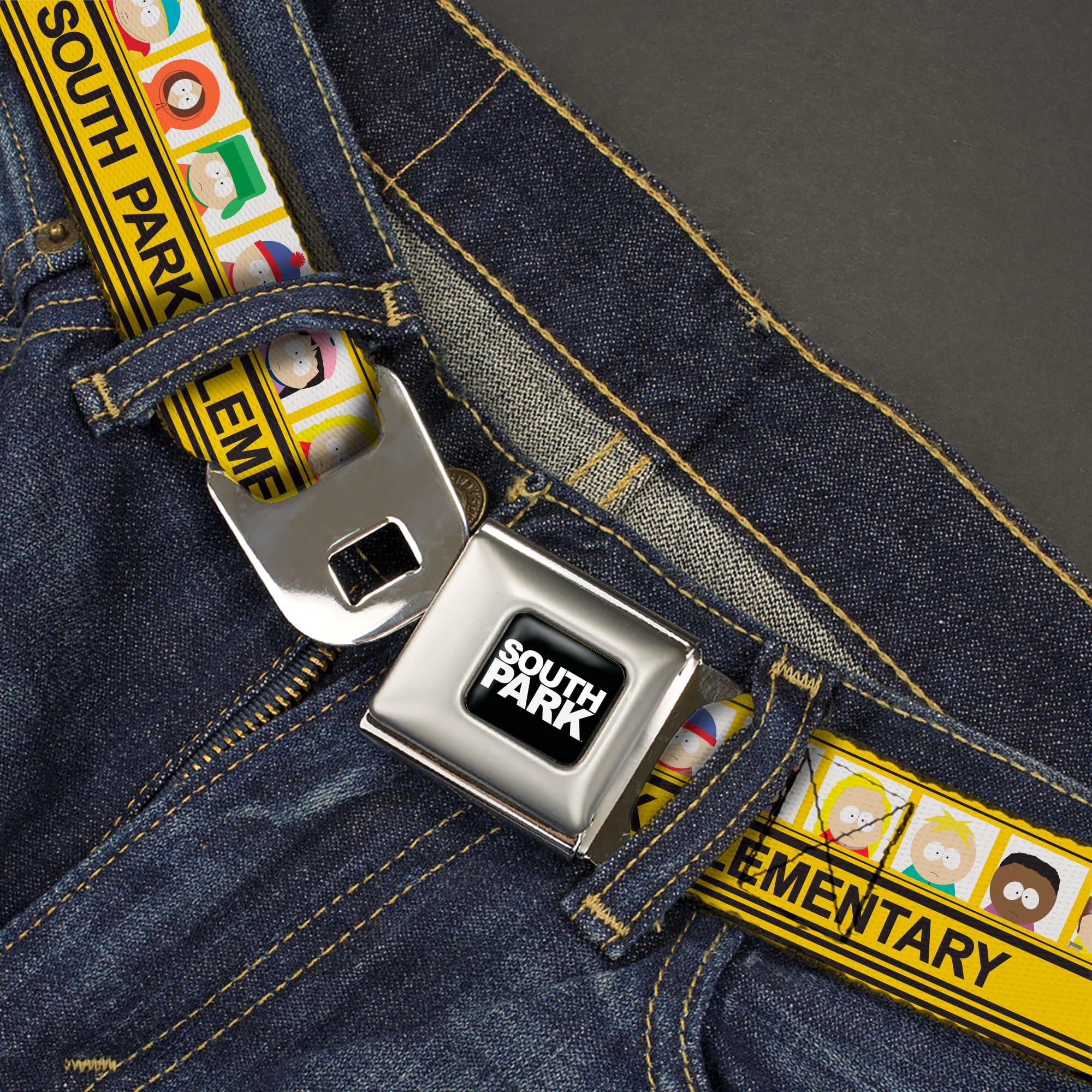 South Park Belt, Seatbelt Buckle Belt, South Park Elementary School Bus Characters Pose Yellow, Youth 20 to 36 Inches