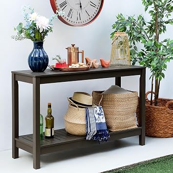 Cambridge Casual Solid Wood Alfresco Outdoor Console Table Dark Brown Finish Durable and Stylish Accent Plant Table for Patio, Deck, Porch, Garden, and Outdoor Spaces