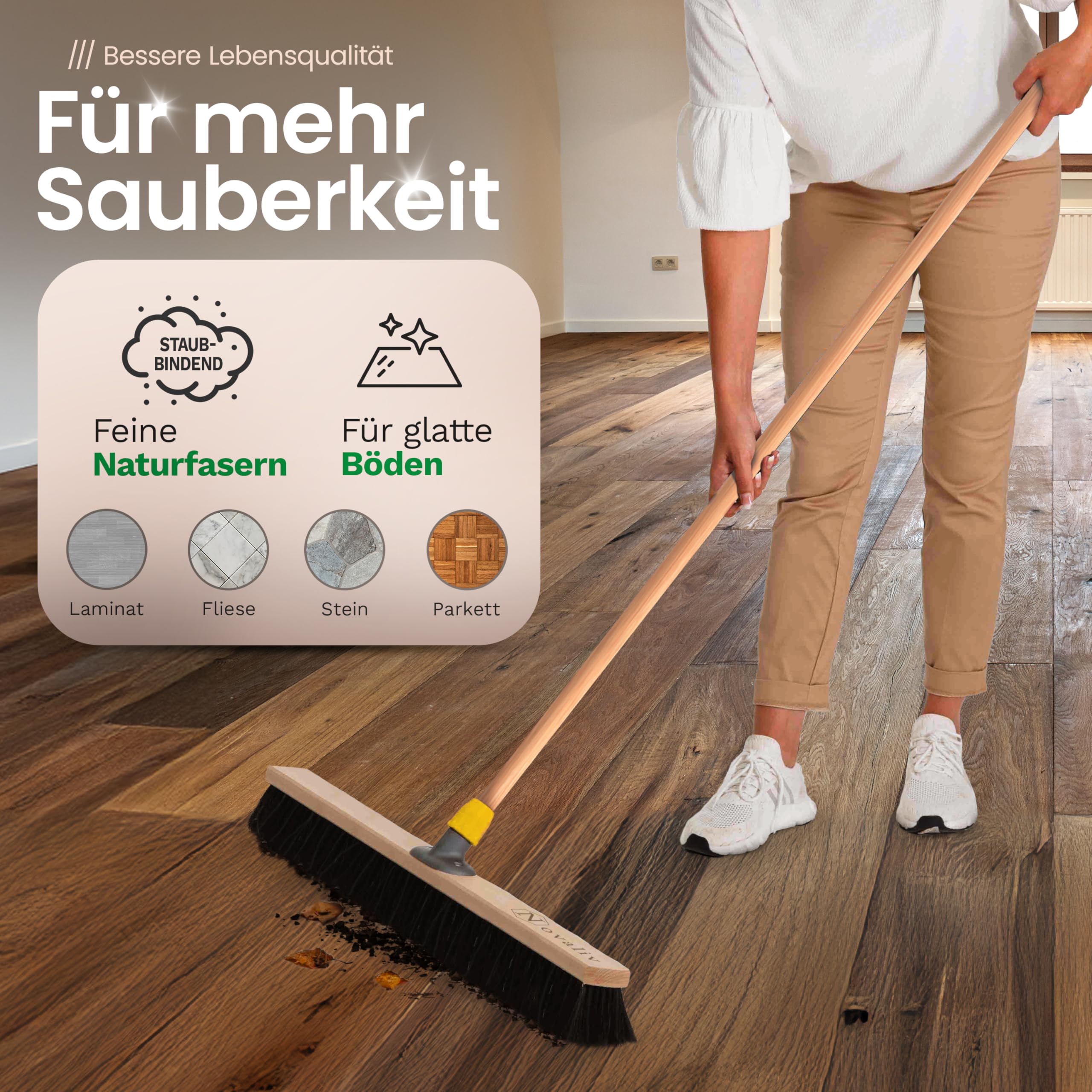 Novaliv 4X Besenkopf 60cm Rosshaar Mischung I Besen ohne Stiel Feinstaubbesen I Werkstattbesen Kehrbesen Hofbesen