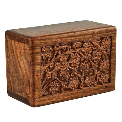 Fine Craft India Tree of Life Design Medium Keepsake Decorative Engraved Wooden Personalized Natural Wood Memory Visitin