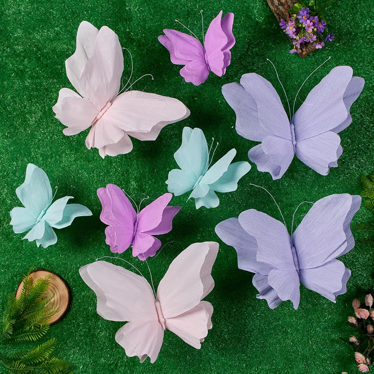 3D Hanging Butterfly Decorations, 8 Pcs Butterfly Birthday Party Decorations, Crepe Paper Butterfly Hanging Decorations for Girls, Women, Flower Garden Party Decorations