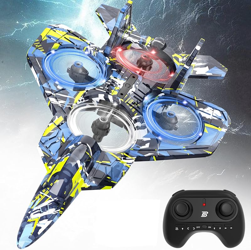 BEZGAR HQ057X RC Fighter Airplane丨Mini Drone Remote Control Jet Plane Stunt Drone for Adults & Kids Toy with Light Gift for Kids Beginner Blue