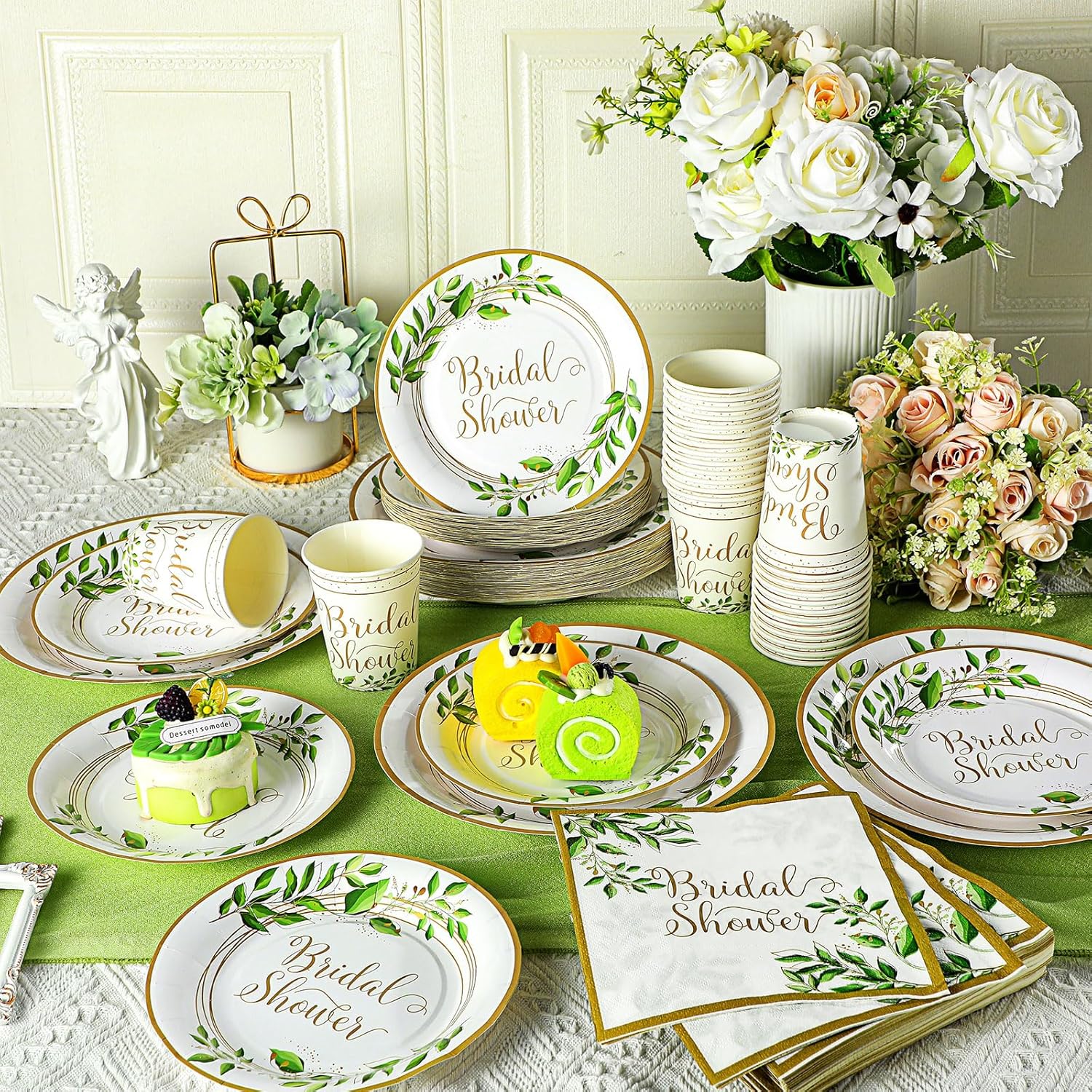 Colarr 250 Pcs Bridal Shower Plates and Napkins and Cup Sets Bridal Shower Party Supplies Paper Plates Napkins Disposable Tableware Set for Wedding Engagement Bachelorette Party(Eucalyptus)