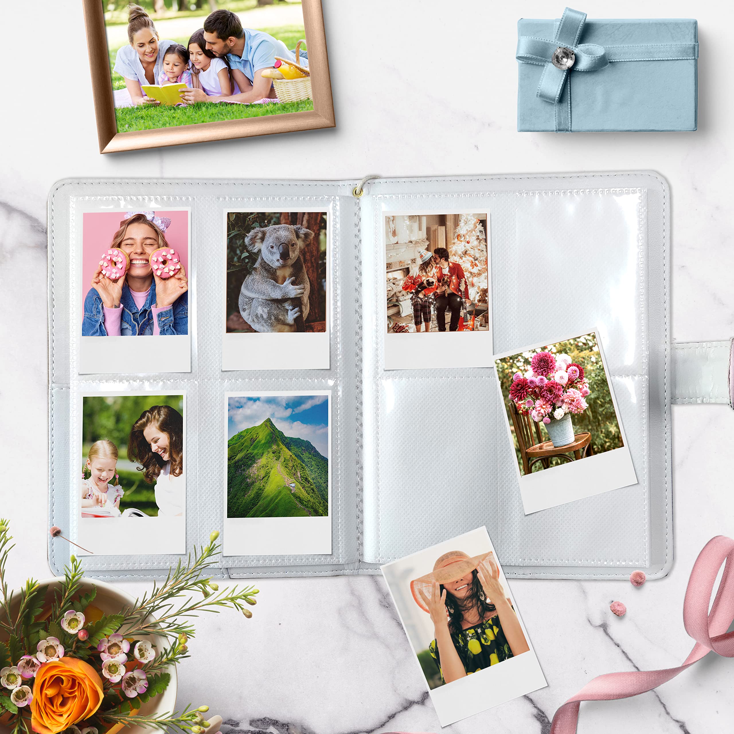 Holoary Álbum de fotos tipo cartera para 128 fotos Fujifilm Instax Mini, tarjeta de fotos Kpop, Polaroid Snap (piña floral)