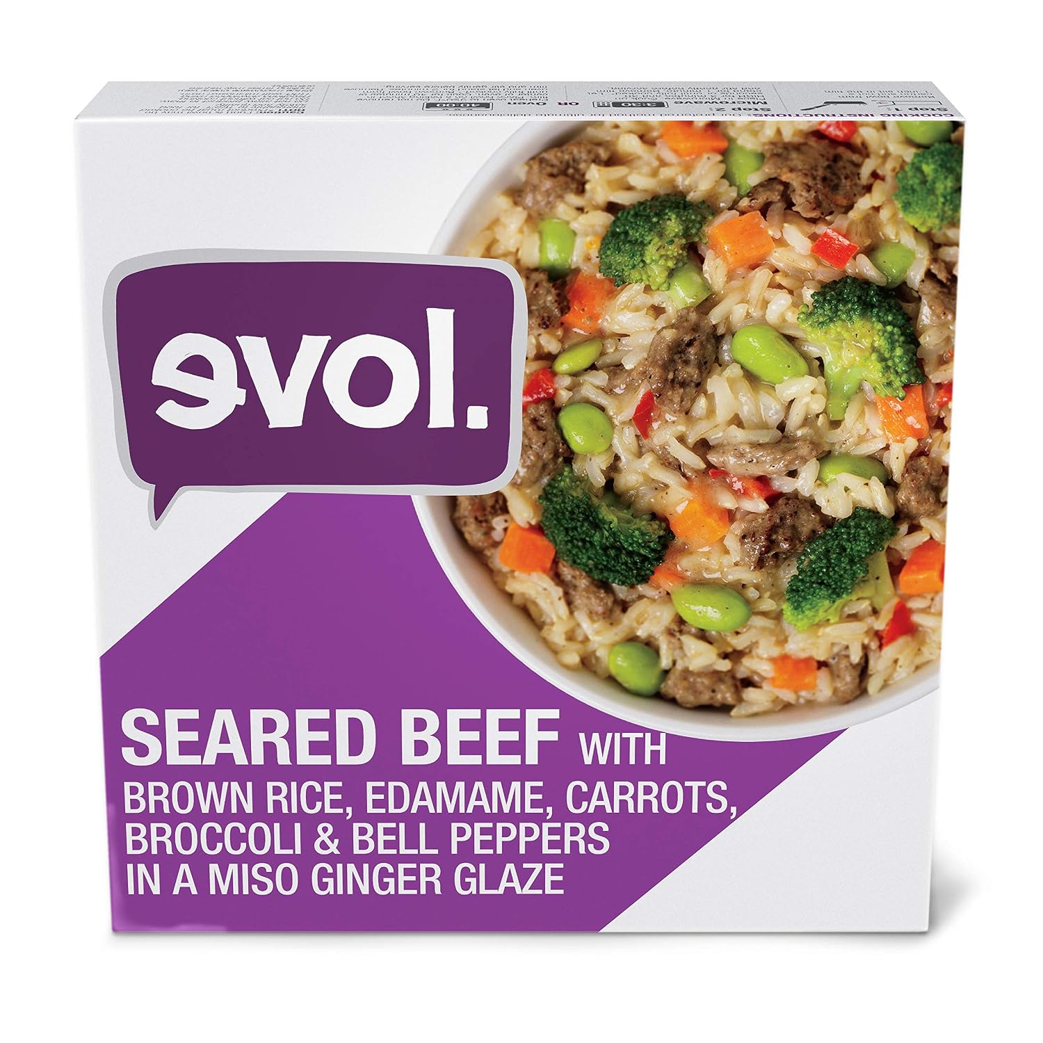 Evol Warrior Bowl, Seared Beef and Brown Rice with Edamame, and Other Vegetables in a Miso Ginger Sauce, 8.5 oz (frozen)