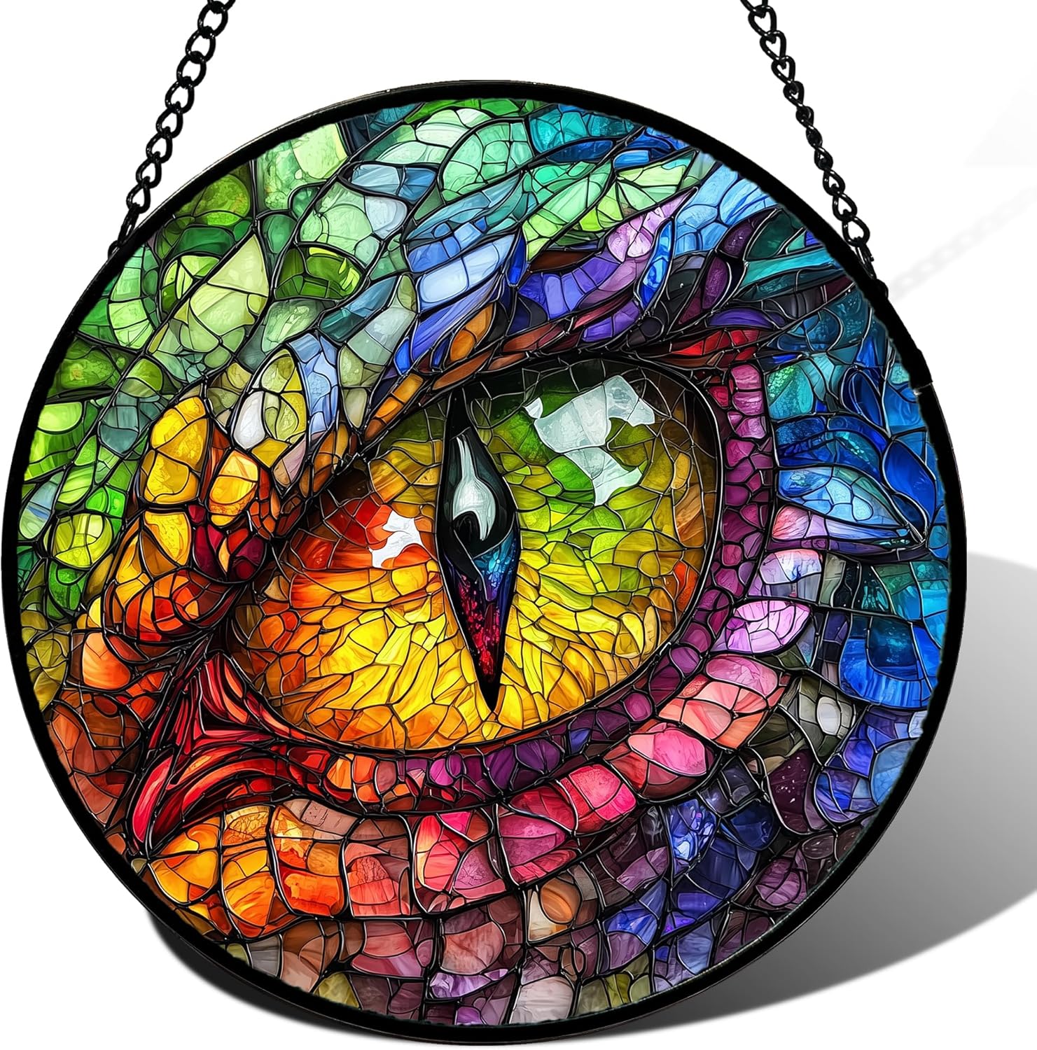 Stained Glass Window Hanging, Colored Four Seasons Eyes Suncatcher for Doors Home Sun Catchers Decoration and Christmas, Mother's Day Birthday Gifts for Women, Men, and Mom 14.9x14.9 in