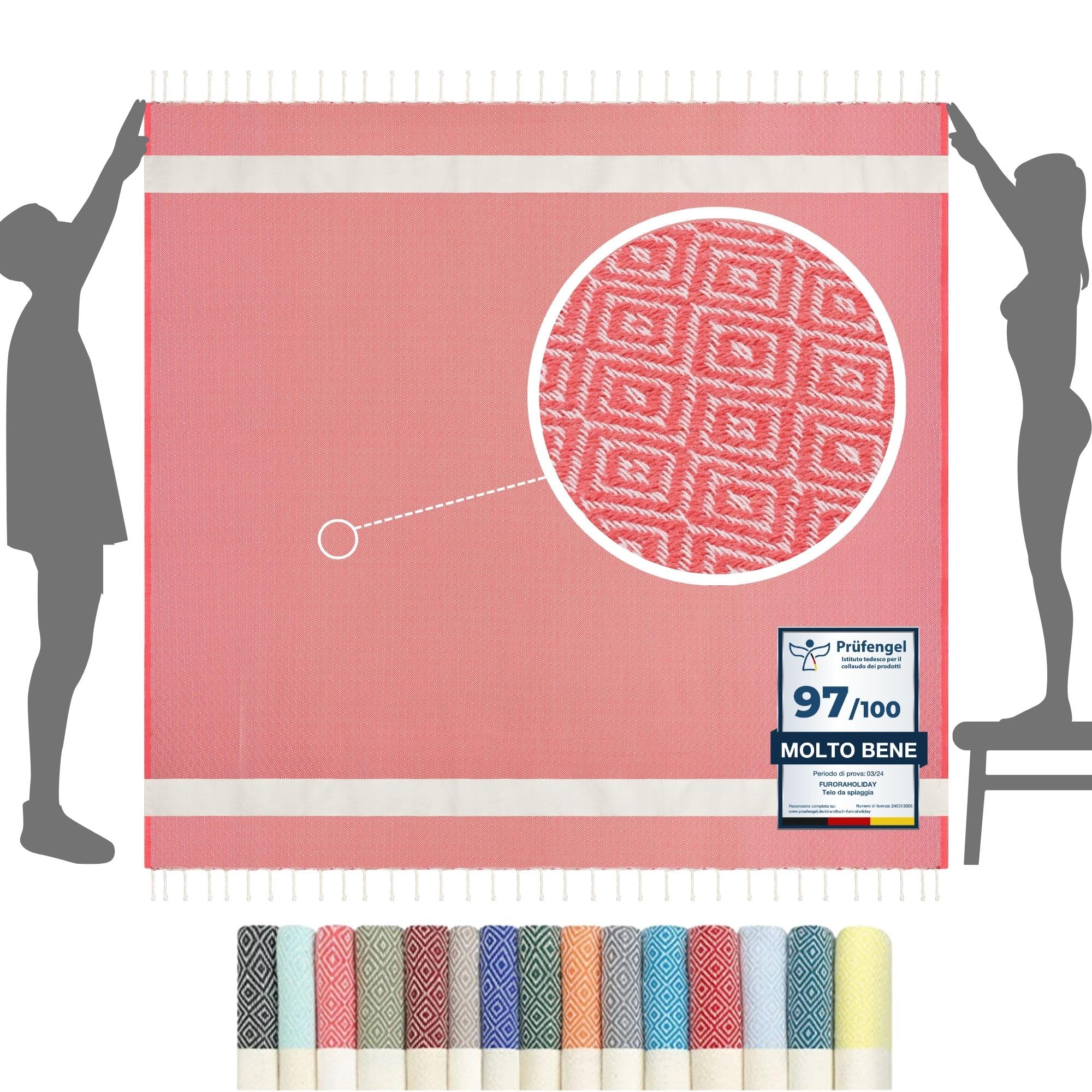 furora HOLIDAY Telo Mare Grande cotone 200x200 cm XXL GIGANTE | Telo Spiaggia antisabbia - Coperta Pic Nic - Pareo Asciugamano Mare spugna | Fouta Beach Towel lungo, frange angoli, Uomo Donna Ragazzi