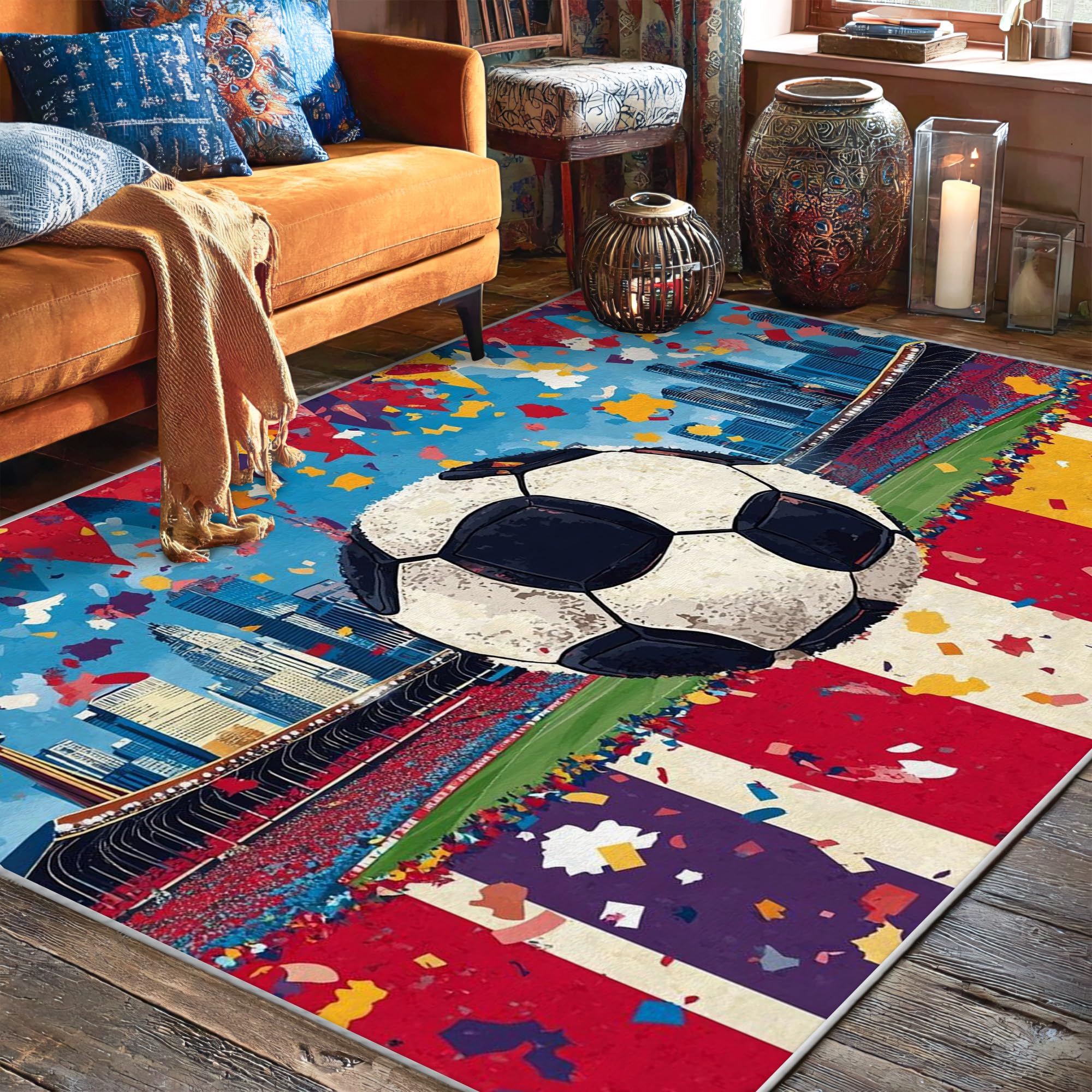 Alfombra de área de balón de fútbol lavable y resistente para interior
