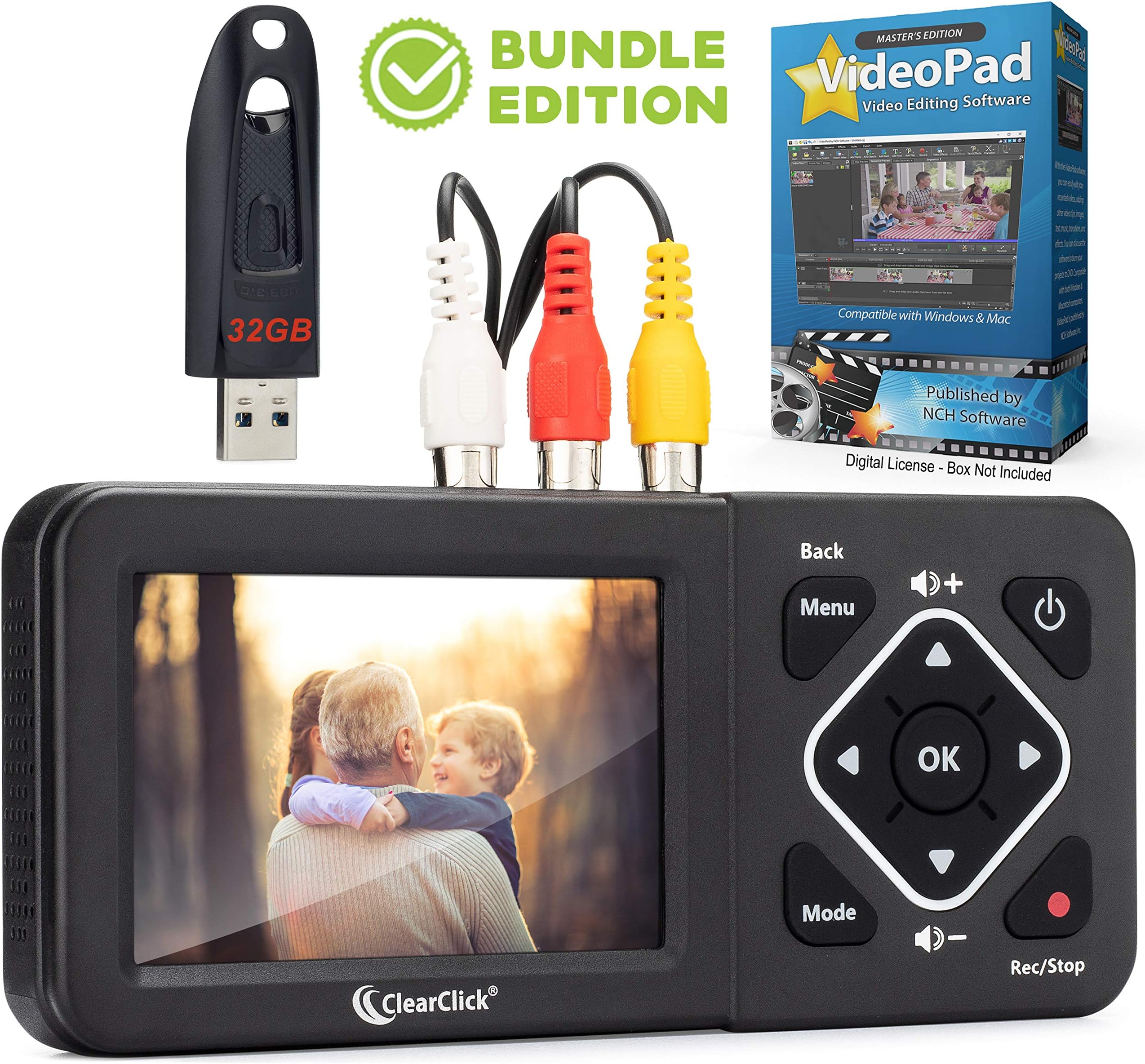 ClearClick Video to Digital Converter 2.0 (Second Generation) - Record Video from VCR's, VHS Tapes, AV, RCA, Hi8, Camcorder, DVD, Gaming Systems (Bundle Edition)