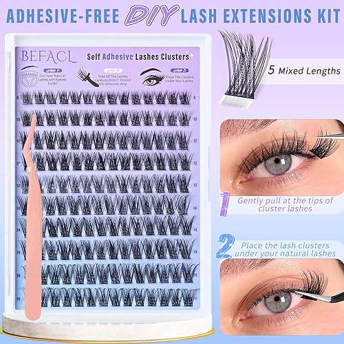 Miniatura 5 de Extensiones de pestañas en racimo, 320 unidades, pestañas esponjosas 80D, extensiones de pestañas gruesas para bricolaje de 0.354-0.630 in, pestañas