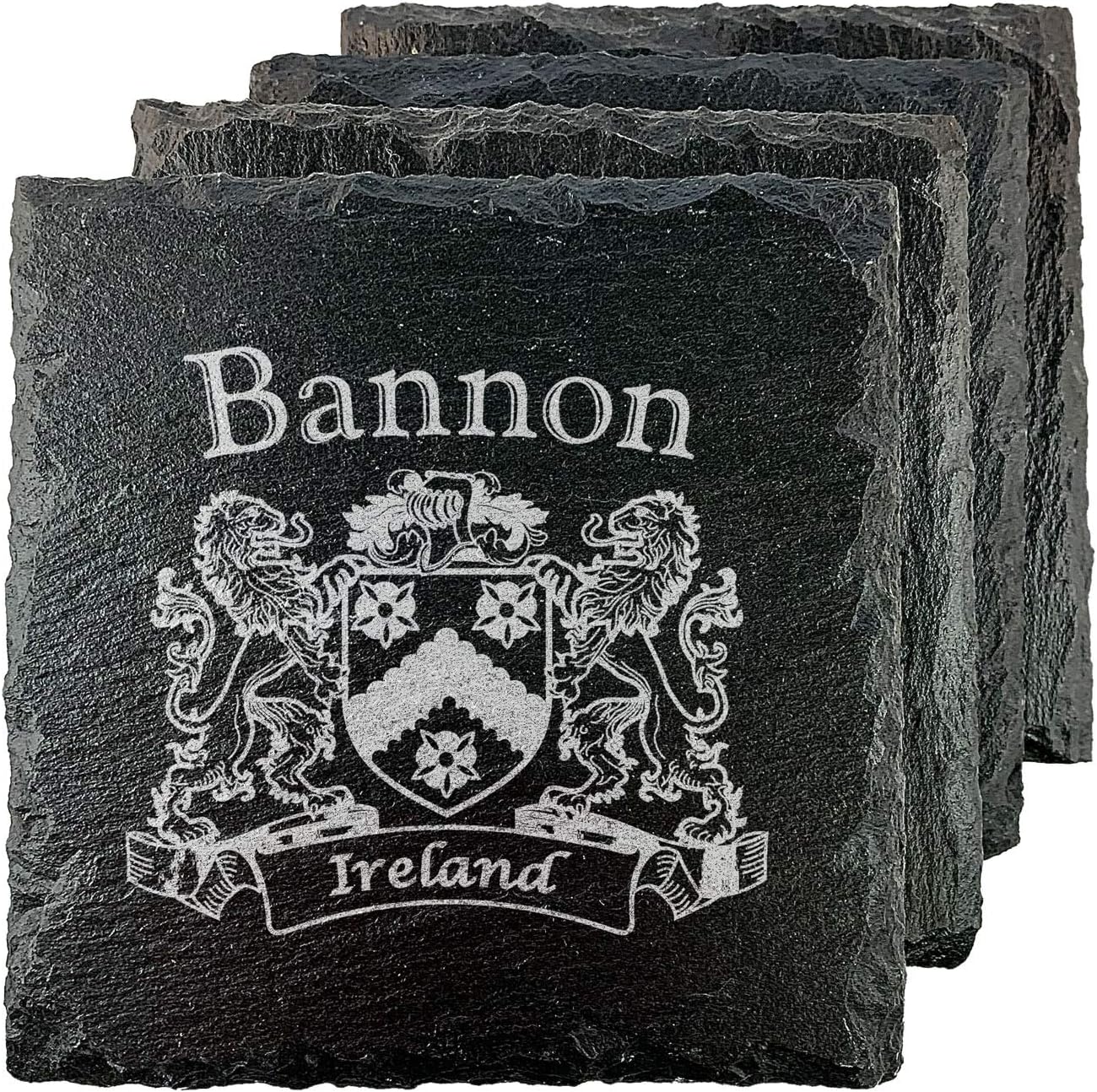 Bannon Irish Coat of Arms Slate Coasters - Set of 4