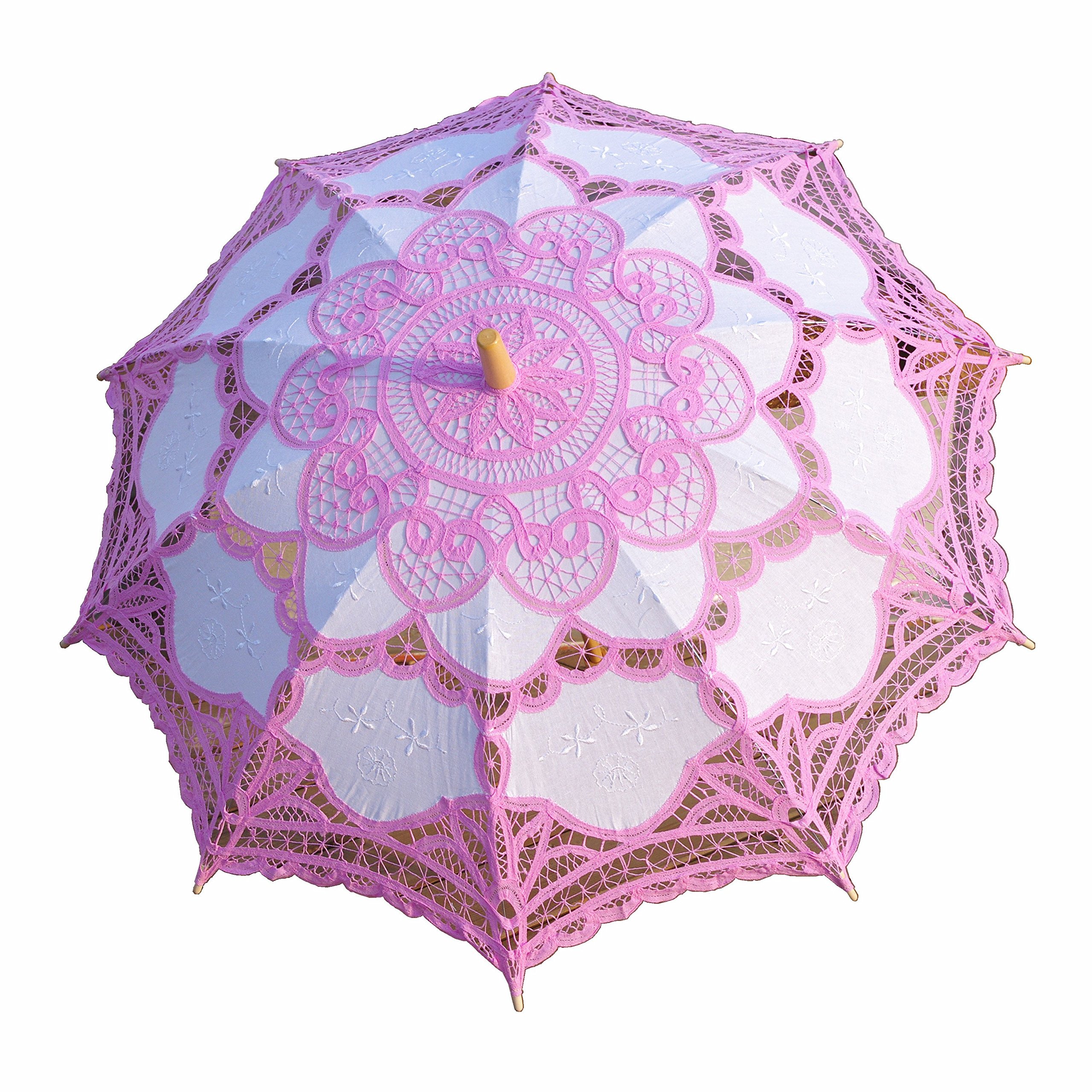 Handgefertigter Sonnenschirm aus Spitze für Hochzeit, Braut, 76,2 cm, Rosa und Weiß