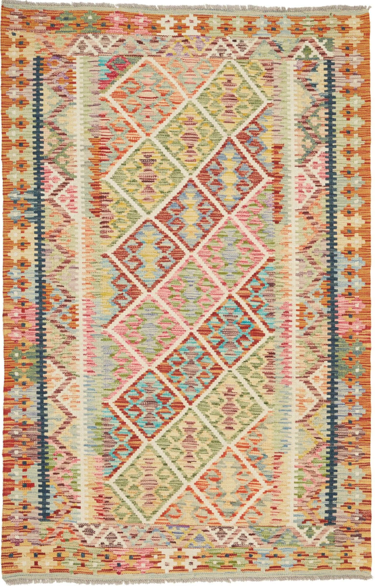Tapis Kilim Afghan tissé main en laine d'Orient véritable 122x185 cm