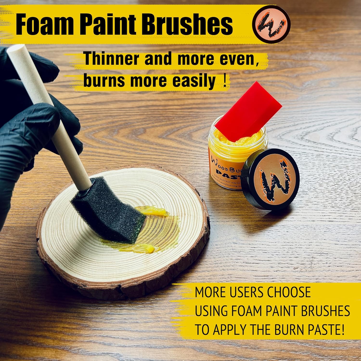 LAOBIAO Wood Burning Paste Beeswax Kit, 2 Jar Wood Burning Gel with 1 Jar Beeswax Paste, 2 Foam Paint Brushes and 2 Squeegees for DIY Arts and Crafting & Stencil Wood Burning
