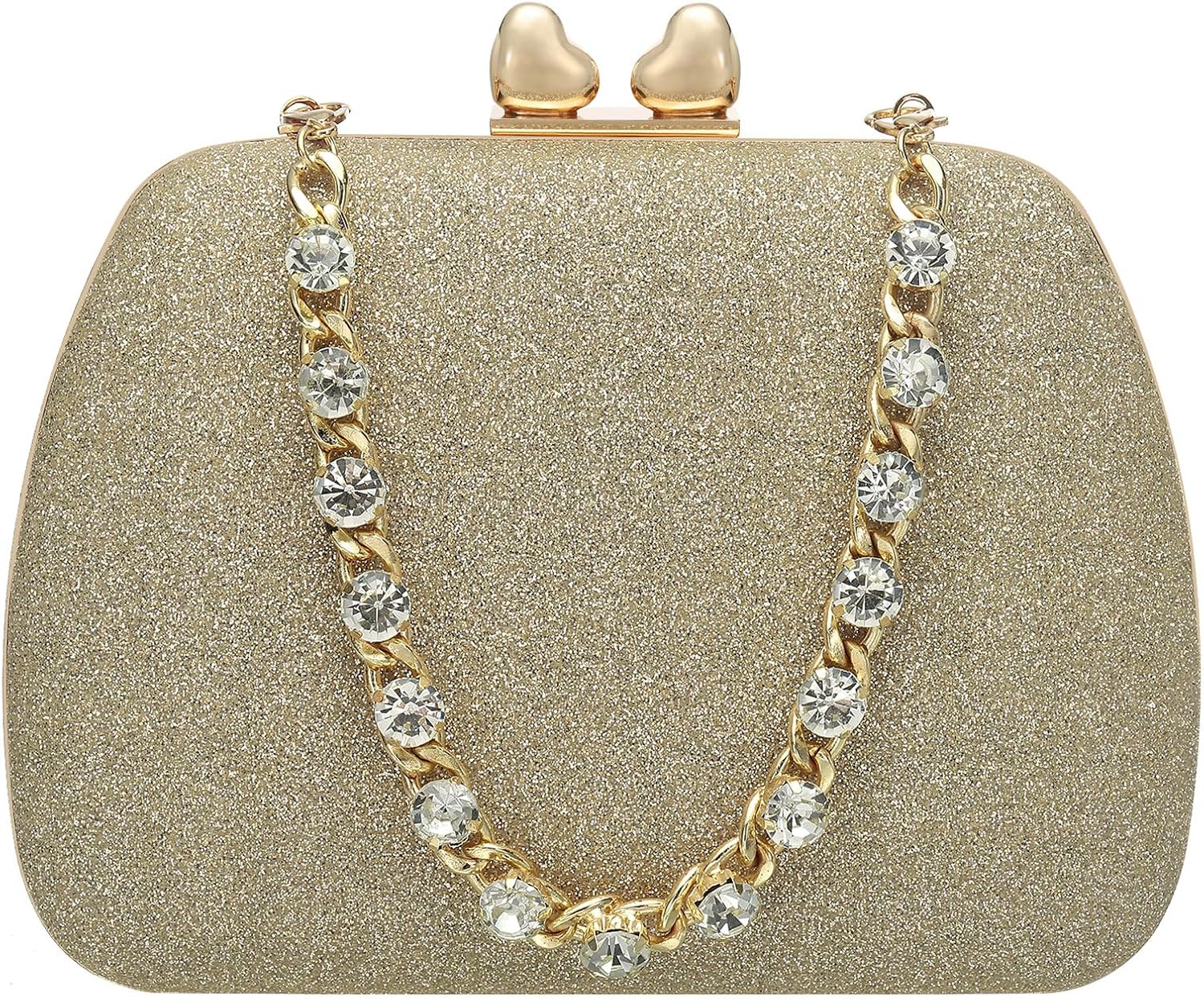 Sparkly Evening Clutch Purse for Women, Vintage Heart Shape Buckle Clasp Handbag for Bridal Wedding 1920s Party Square Box Crossbody Bag, Pink