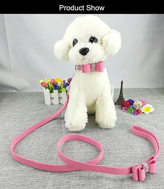 Foto 2 de 6 de Newtensina Collar de Perro de Moda y Correa con Pajarita Collar de Perro de Bling con Lazo para Perro