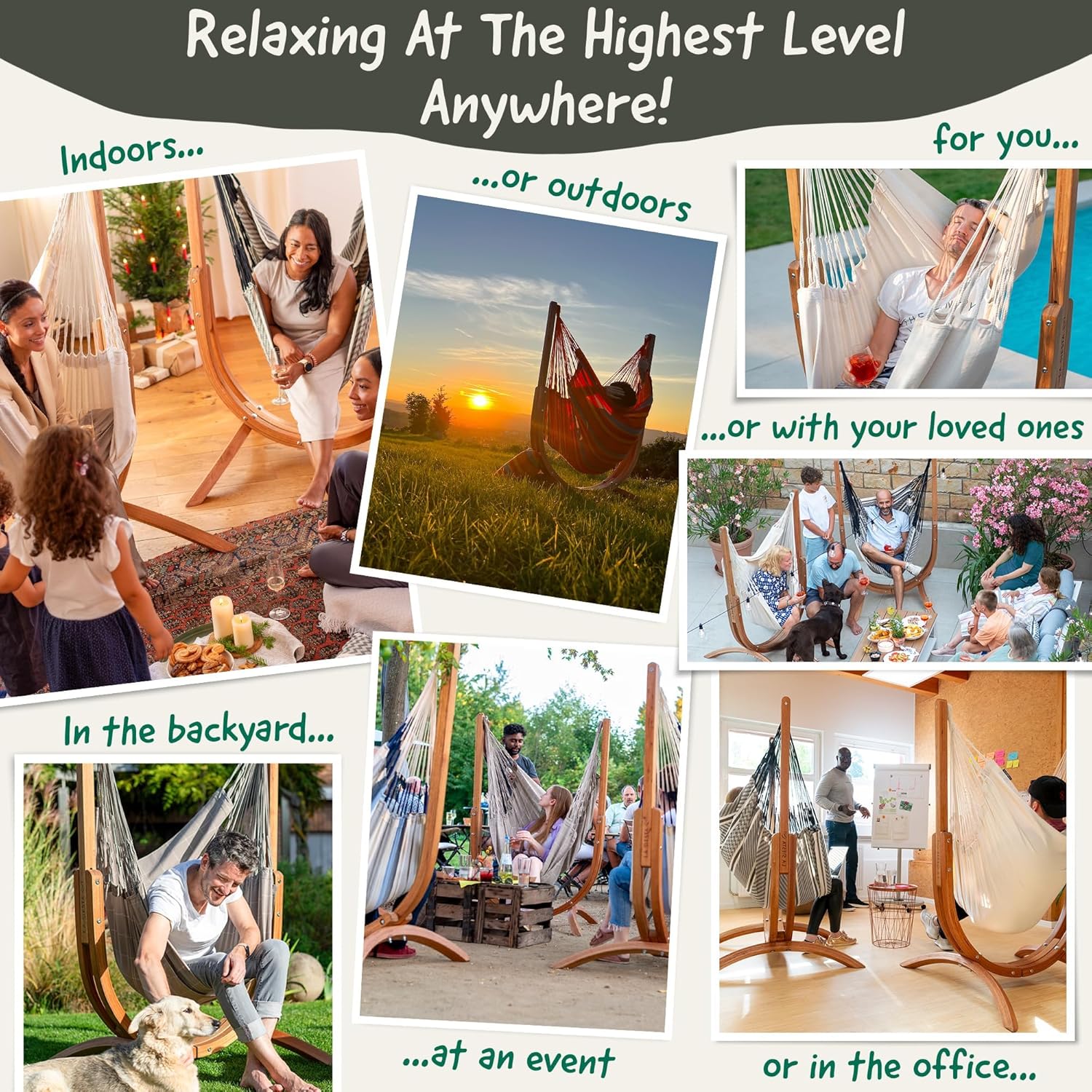 LA SIESTA® - Udine Weather Resistant Hammock Chair with Wooden Stand - Handmade, Tear-Resistant Hammock Chair for Outdoor Relaxation - FSC Certified Eucalyptus Hammock w/Stand for Outside - Toucan